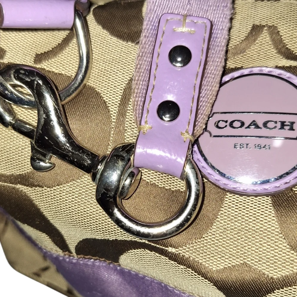 Coach Signature Canvas Hobo with Lavender Accent